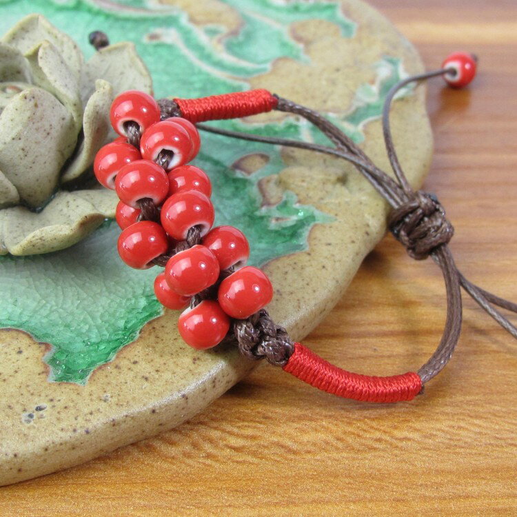 相思紅豆手工陶瓷手鏈手鐲女學生情侶簡約 景德鎮陶瓷小飾品