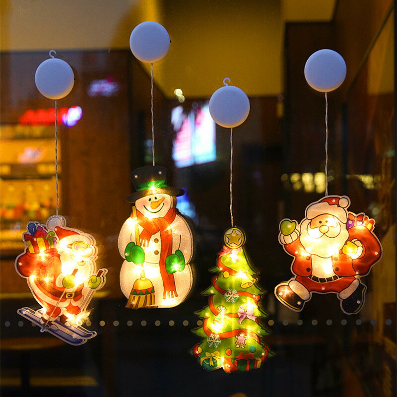 兒童圣誕節場景布置裝飾品老人圣誕樹led吸盤掛燈DIY發光玩具禮品