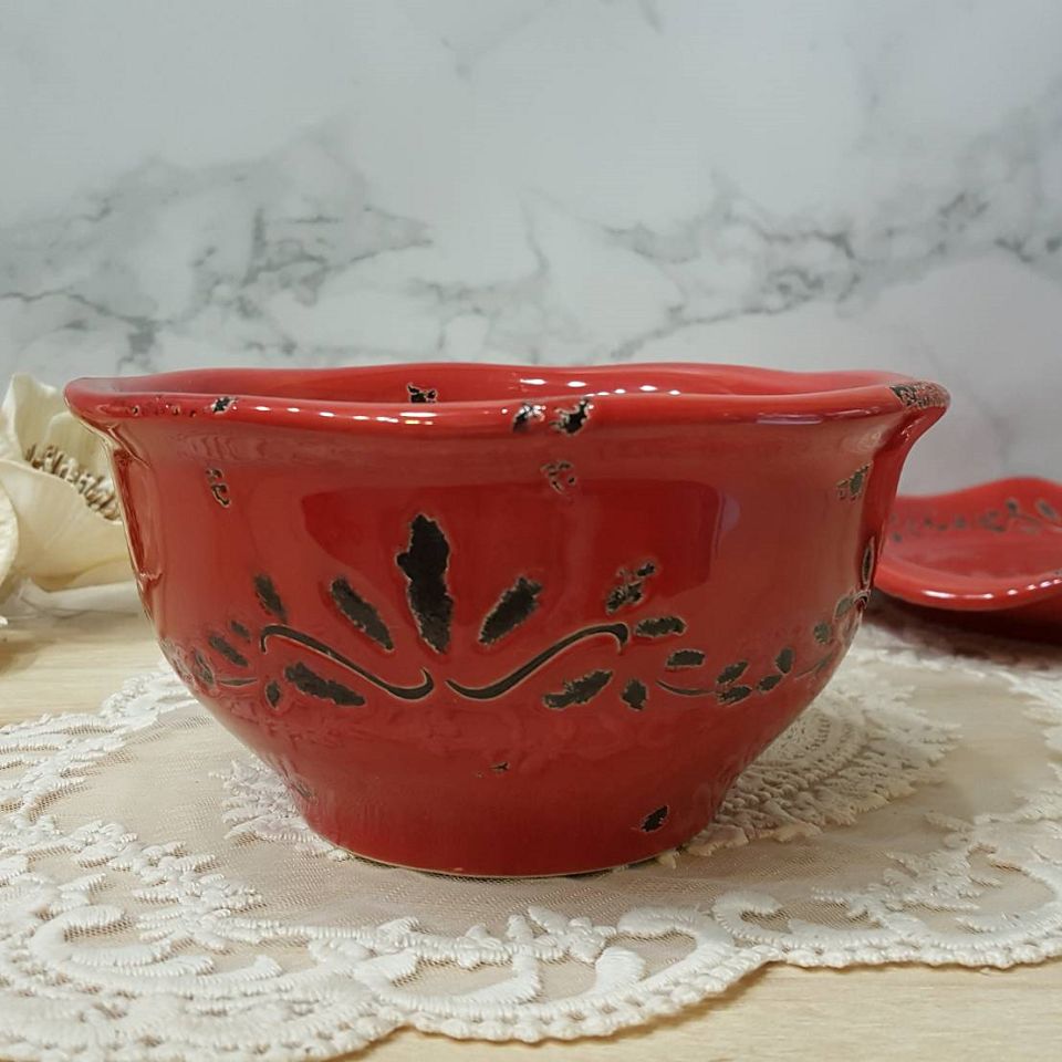 美國名品-素雅花藤復古陶餐碗