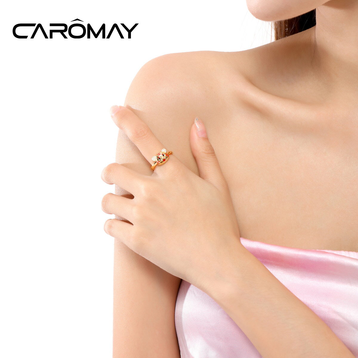 CAROMAY本命年福氣萌虎開口戒個性時尚食指戒指環小眾中國風戒子