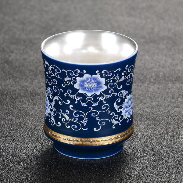 銀杯子999純銀內膽茶杯陶瓷主人杯單個大號功夫茶具茶盞刻字禮品| 協貿
