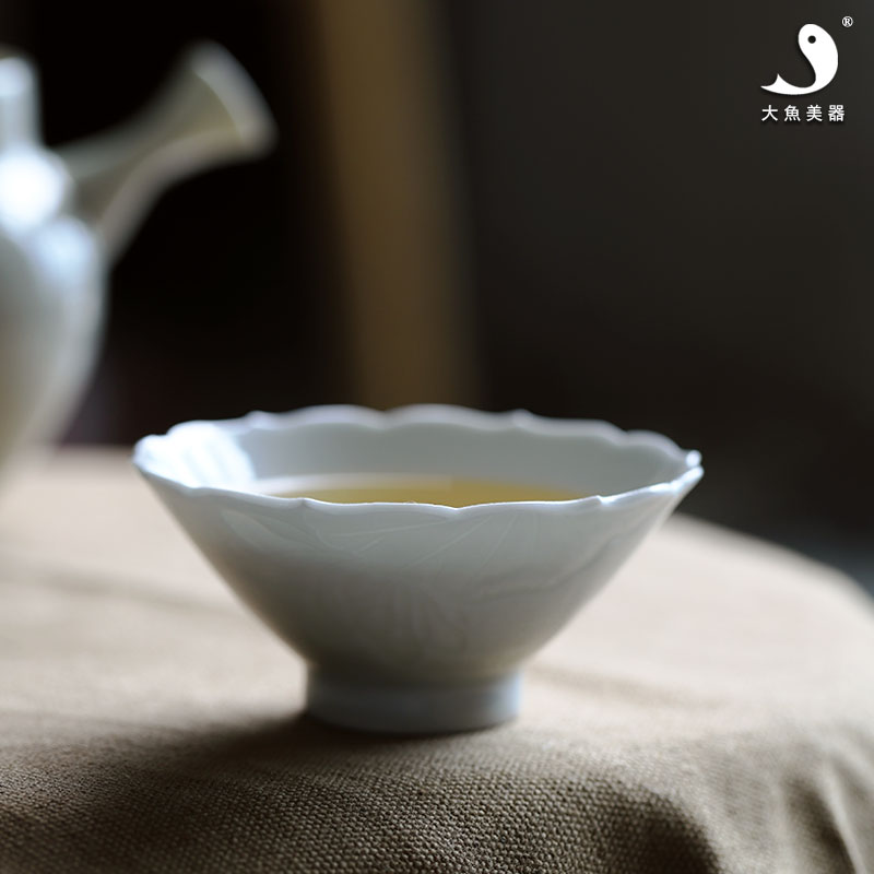 功夫茶杯小品茗杯茶碗斗笠杯陶瓷單個景德鎮茶盞杯單杯純手工普洱1入
