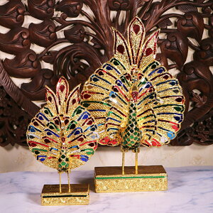 泰國進口東南亞風格實木金箔孔雀擺件玄關SPA會所餐廳裝飾工藝品