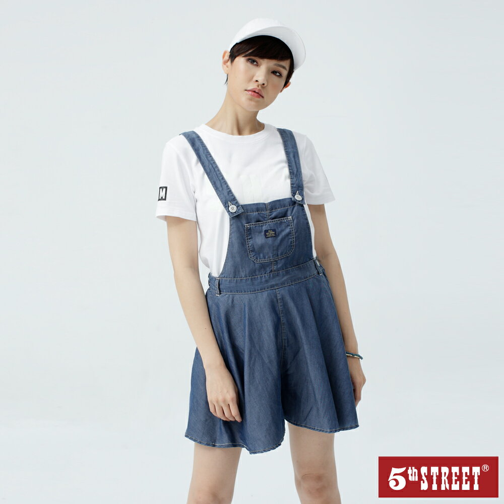 女牛仔吊帶洋裝褲裙-中古藍【5th STREET】