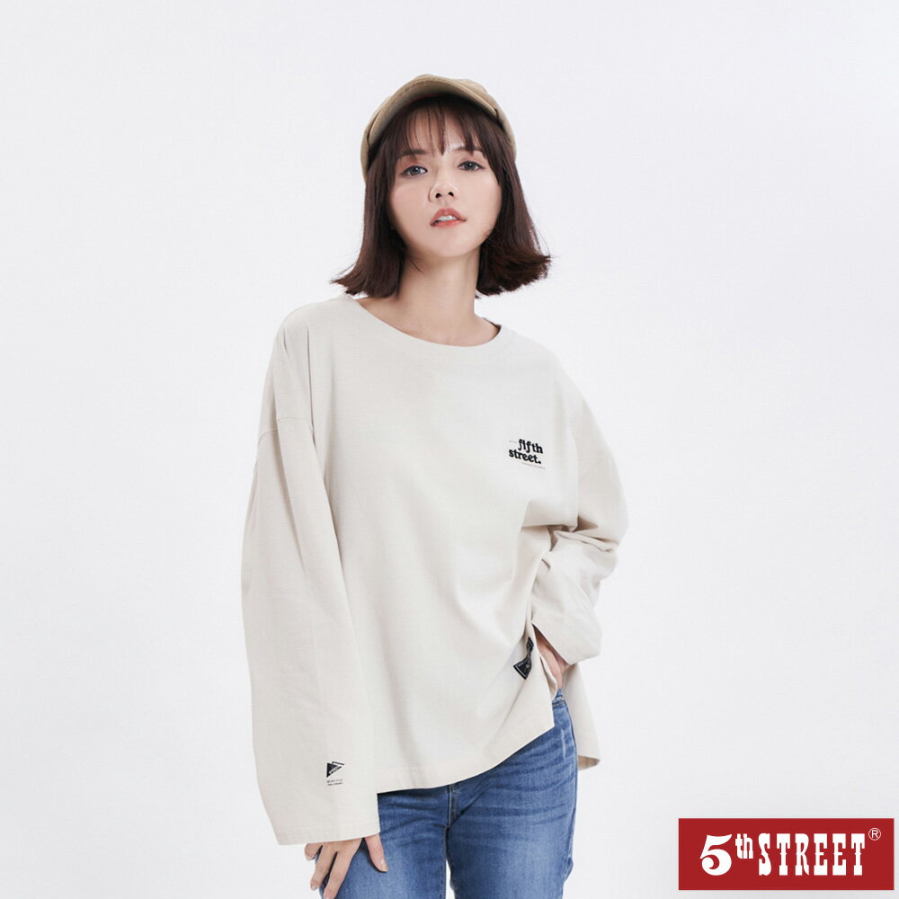 女裝 登山露營動物印花長袖T恤-灰卡其 (560906) 【5th STREET】【全館滿$3000贈環保餐具收納包】