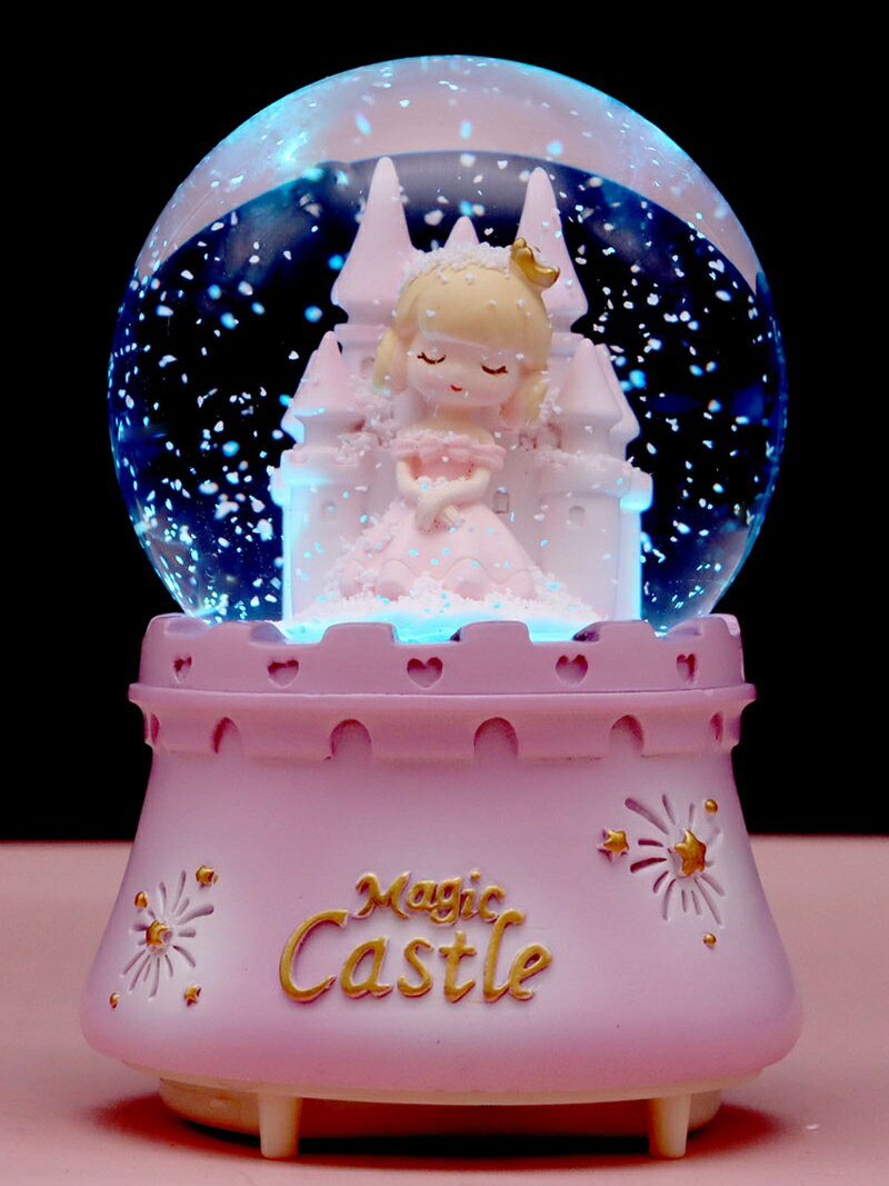 公主城堡水晶球女孩音樂盒發光飄雪兒童閨蜜女生禮物八音盒擺件