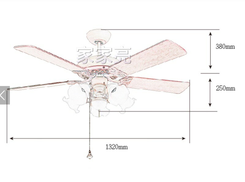 楓光吊扇 52吋 南法鄉村 玉米絲 吊扇 搭載五燈燈具組 E27燈泡另計 適用坪數6-8坪 可加購遙控器 (A Light) 3