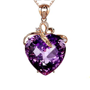 奢華心形紫水晶吊墜 18K金彩色寶石仿紫晶項鏈女 一件