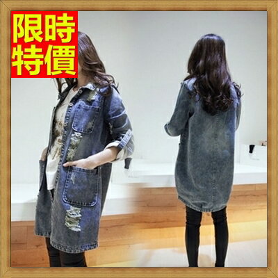 牛仔外套 單寧夾克-韓版復古寬松顯瘦破洞中長款女外套71ad61【獨家進口】【米蘭精品】