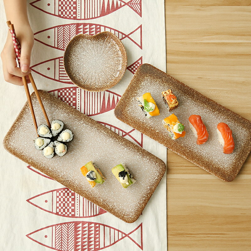 日式和風壽司盤子陶瓷創意餐盤長方形平板盤碟蛋糕盤個性復古餐具