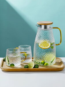 冷水壺玻璃耐高溫家用大容量涼水瓶泡茶壺套裝錘紋夏季耐熱開水杯