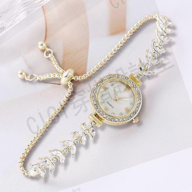 網紅流行女生女士手錶新款全身水鑽奢華美人魚抽拉式懶人錶帶簡約時尚氣質手鍊女表【亞德機械五金家居】