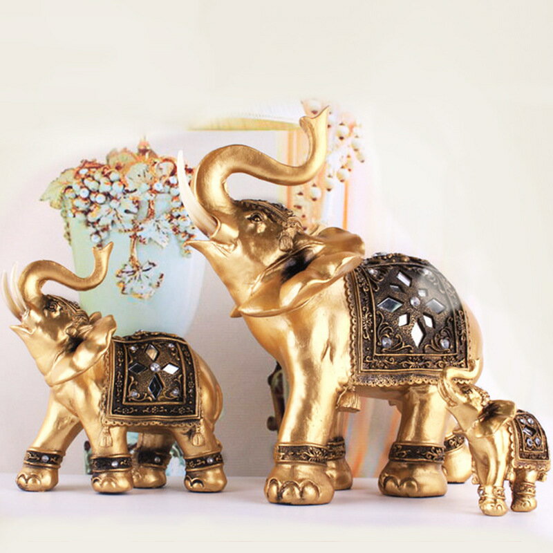 金色大象樹脂擺件工藝品 東南亞風格吉象家居裝飾品 創意禮物禮品