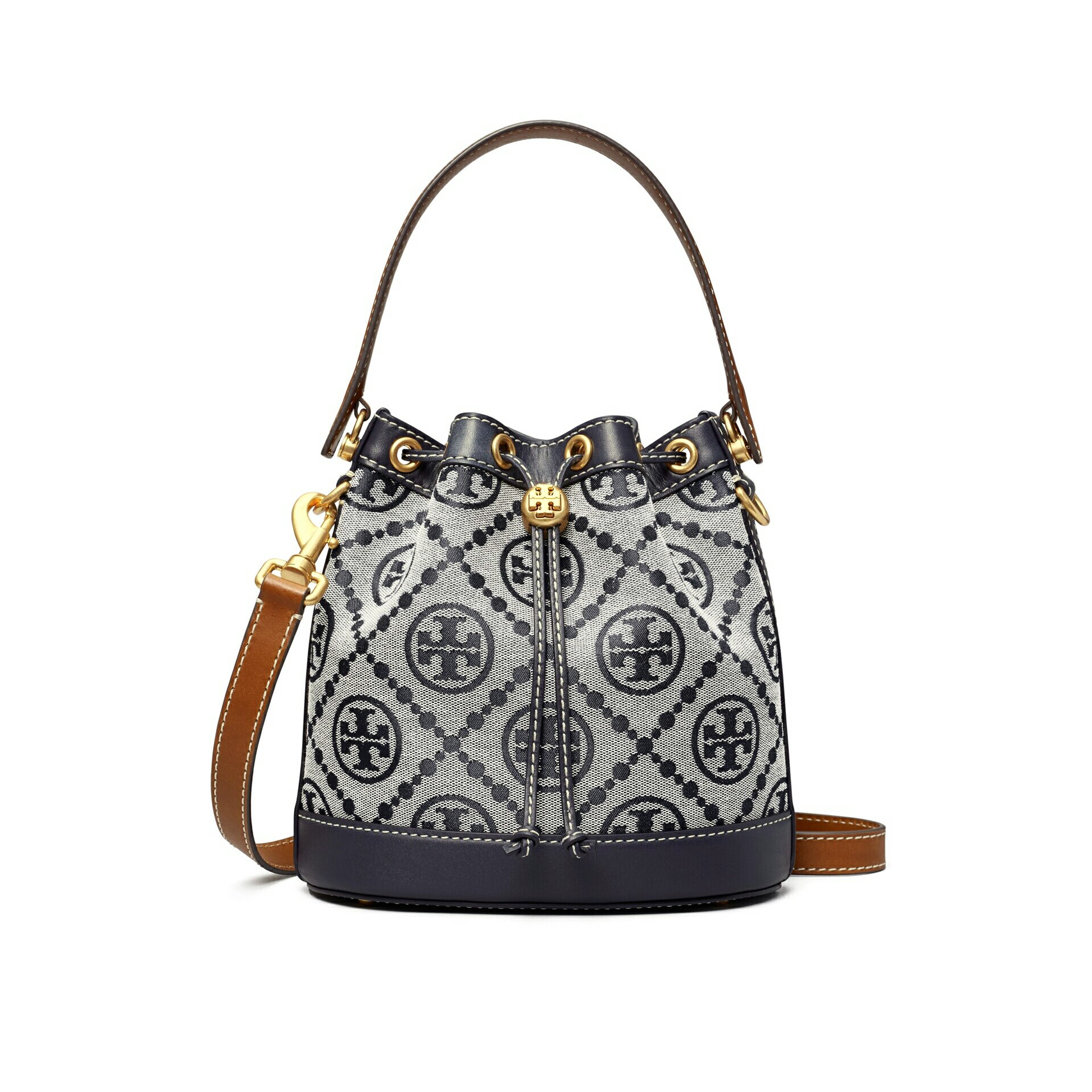 精選★TORY BURCH T MONOGRAM 單肩斜跨手提水桶包 79487 84336  (現貨整新)~【母親節禮物★菲尼斯 國際精品3折起 春夏新品 換季下殺】 2