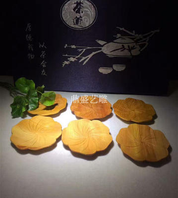 崖柏茶墊崖柏擺件茶杯墊崖柏桃花茶墊 6個為一套禮盒裝送禮佳品1入