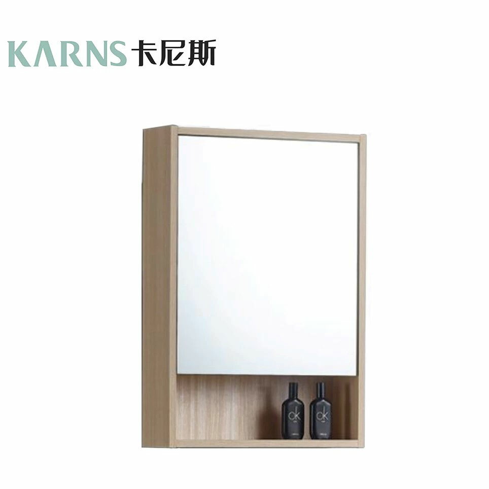 【 KARNS卡尼斯】45cm木紋單面浴室開放收納鏡櫃 VC發泡板 100%防水(D-14-75)