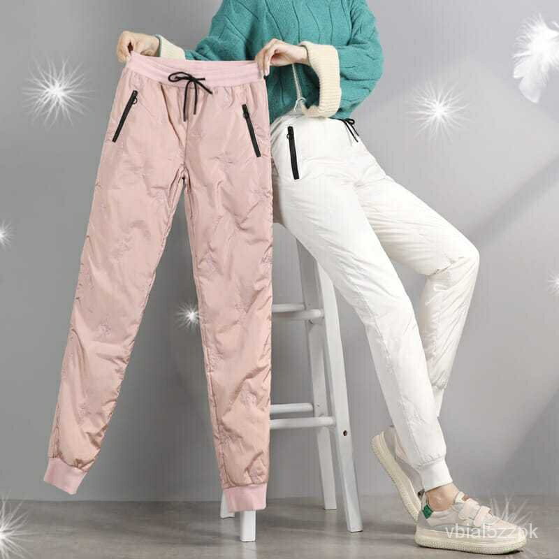 加厚保暖羽絨棉褲女外穿新版高腰修身顯瘦加絨女褲子刷毛加絨 防寒 棉褲大尺碼 羽絨褲女寬鬆 縮口棉褲