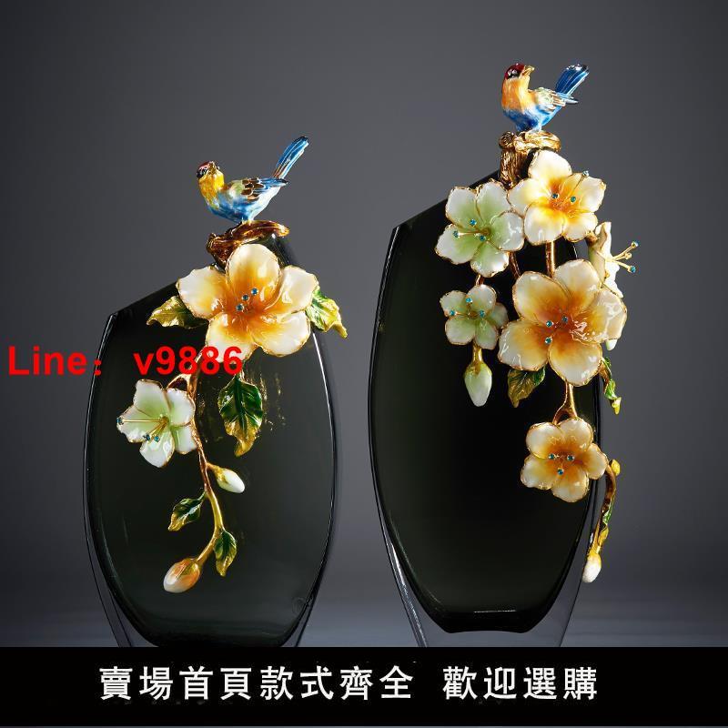 【臺灣公司 超低價】歐式高檔玻璃花瓶擺件現代簡約客廳彩繪插花裝飾品田園風家用飾品