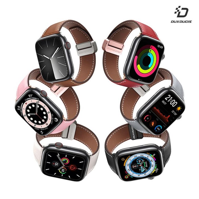 DUX DUCIS Apple Watch S1-S9 Ultra YA 真皮錶帶 手錶帶 表帶 磁扣 小牛皮 防水 防汗 透氣 商務【APP下單4%點數回饋】