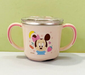 【震撼精品百貨】Micky Mouse 米奇/米妮 迪士尼兒童不銹鋼雙耳把杯附蓋-粉米妮#04932 震撼日式精品百貨
