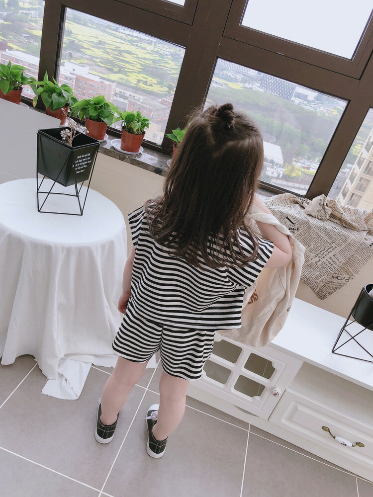 童裝夏季新款條紋兒童套裝男女童 寶寶上衣＋褲子兩件套 潮1入