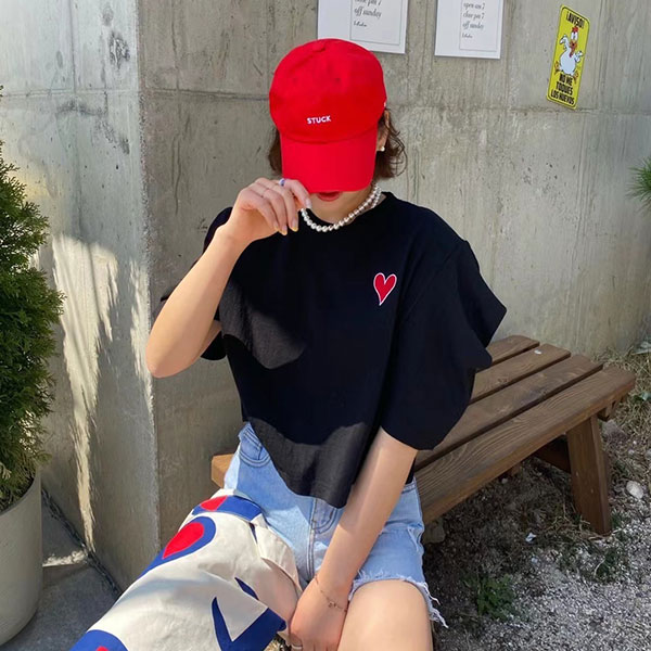 ANNAS 正韓 刺繡 愛心 墊肩 上衣 短袖 T 公主袖 肩膀造型 棉質 韓國設計師款 7