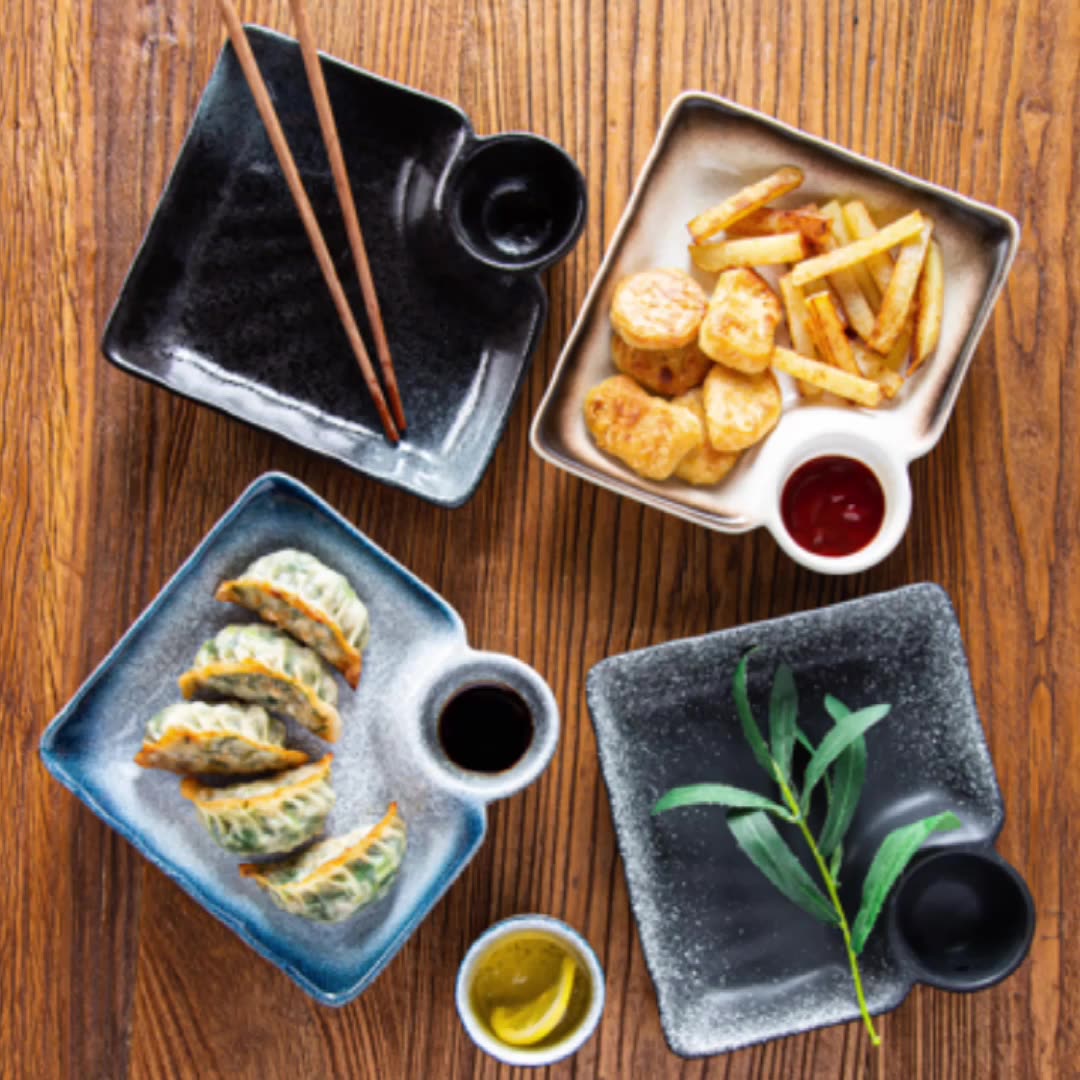 日式陶瓷餐具創意帶醋碟餃盤餃子盤薯條盤小吃盤點心盤餃托盤家用