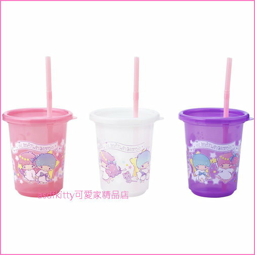 asdfkitty可愛家☆雙子星3入塑膠吸管杯-270ML-紫粉白-日本製