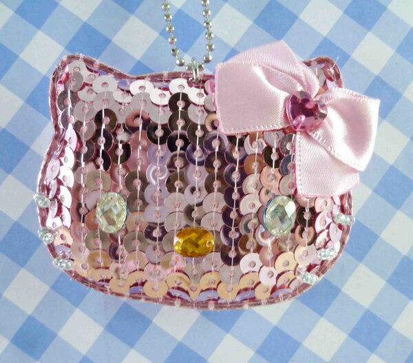 【震撼精品百貨】Hello Kitty 凱蒂貓~KITTY鑰匙圈 吊飾-造型別針亮片粉