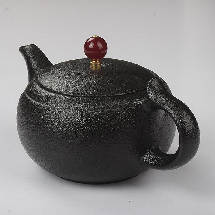 茶壺 320ml大容量茶壺黑陶瓷粗陶單壺泡茶大號復古創意中式