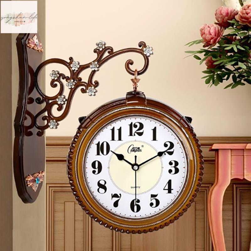 康巴絲雙面掛鐘歐式客廳兩面裝飾牆壁鐘創意藝術靜音時鐘家用掛錶