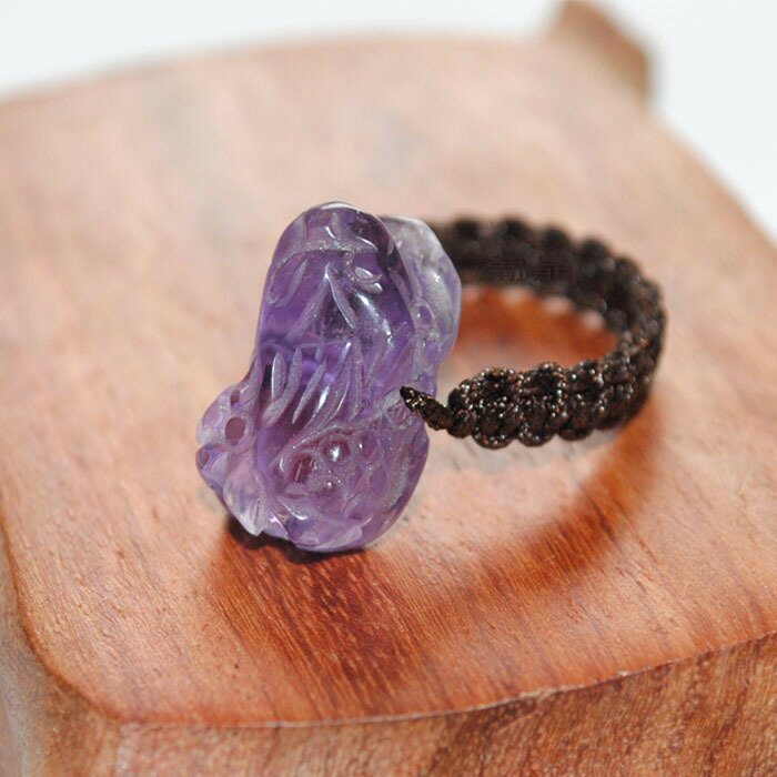 天然紫水晶貔貅戒指 紫水晶貔貅戒面 紫晶貔貅指環