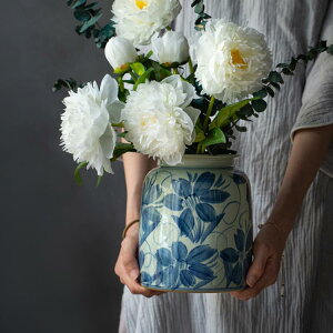 景德鎮手繪花瓶陶瓷復古青花喜陶罐中式插花客廳家居裝飾擺件簡約