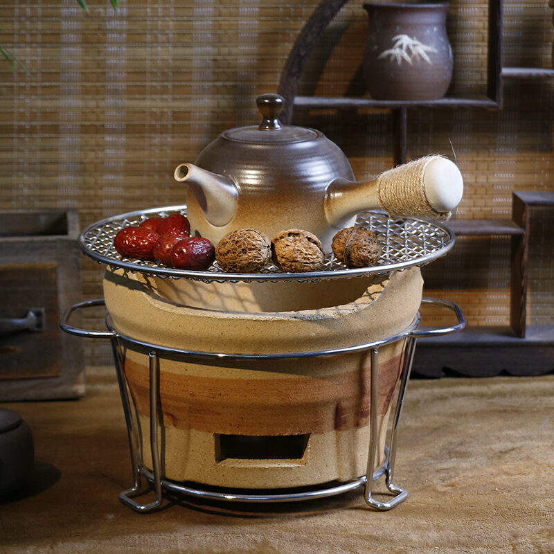 戶外烤爐 側把陶壺圍爐煮茶爐套裝陶瓷干燒烤茶燒水壺小號木炭爐家用戶外