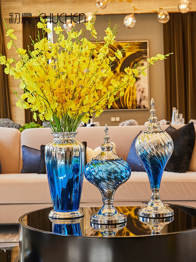 歐式創意玻璃花瓶客廳插花擺件美式輕奢家居現代電視柜餐桌裝飾品