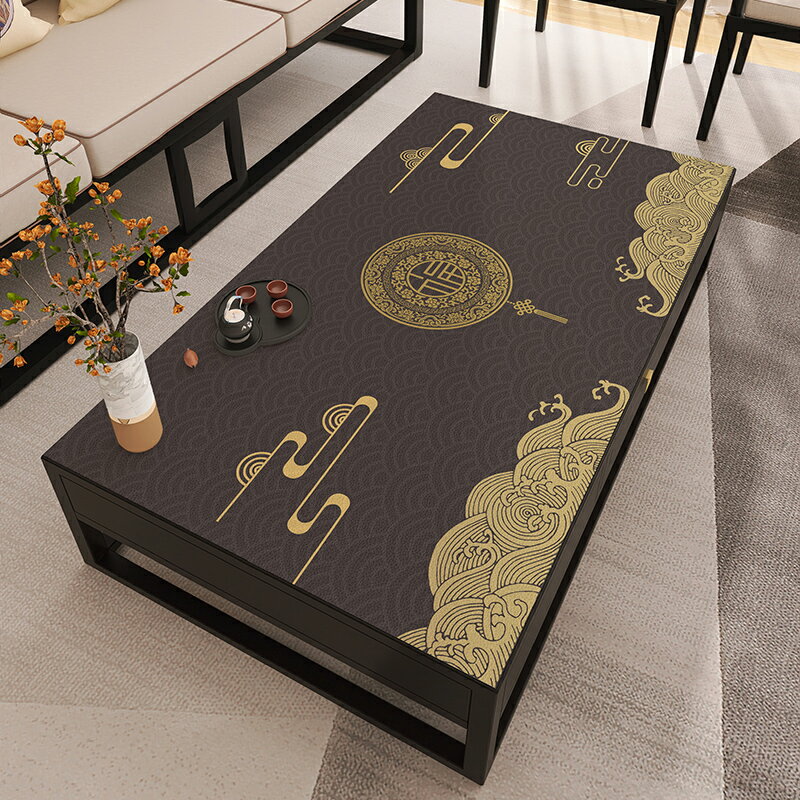新中式古風桌布中國風皮革茶幾餐桌墊高級感防水防油免洗臺布蓋布