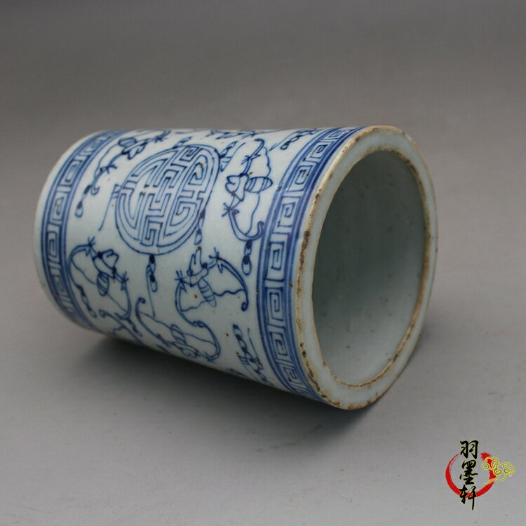 清・雍正年製款・古陶瓷品・釉裡紅・山水紋・筆筒・置物・賞物・中国