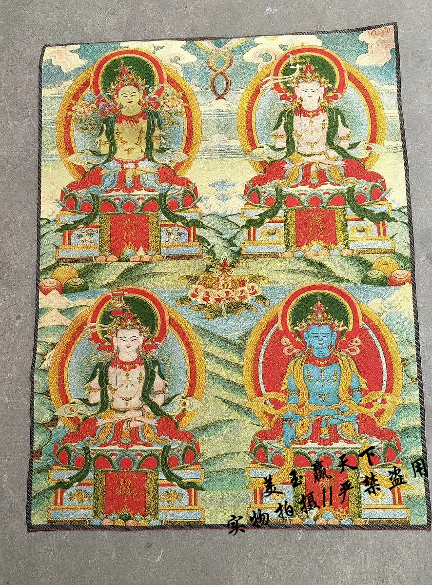 古玩 西藏佛教絲綢織錦刺繡 唐卡畫 白度母像 菩薩佛像藏佛供奉畫