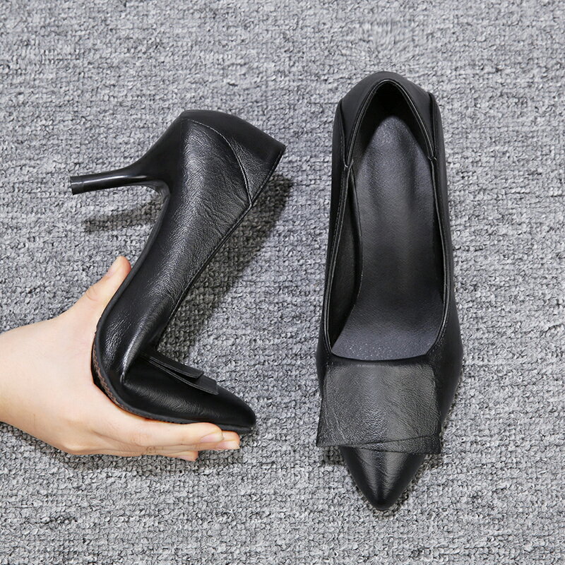 高跟鞋女2022春秋季新款百搭黑色法式氣質真皮小清新細跟尖頭單鞋