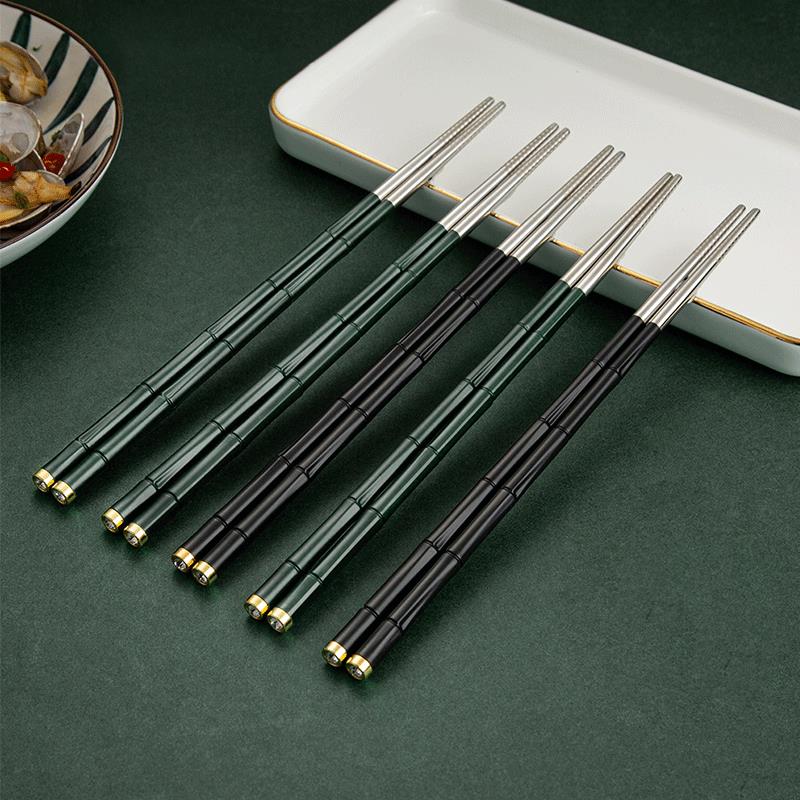 不銹鋼筷子304家用防滑耐高溫食品級高檔精致日式竹節高端金屬筷