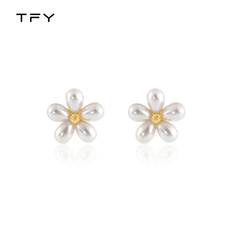 TFY小花朵珍珠耳釘女夏天簡約小巧獨特耳環新款潮珍珠耳飾品