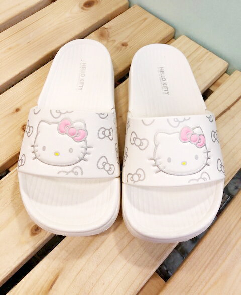 【震撼精品百貨】Hello Kitty 凱蒂貓 臺灣製Hello kitty正版兒童拖鞋-蝴蝶結白色(17 23號)#16850 震撼日式精品百貨
