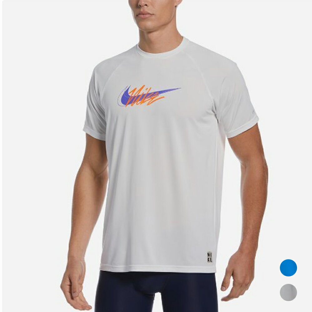 NIKE SWIM SCRIPT LOGO 男短袖防曬衣  沙灘上衣 抗UV DRI-FIT NESSC653 【樂買網】