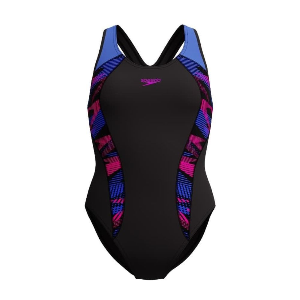SPEEDO 女 運動連身泳裝Placement 黑/粉紫/天空藍 SD800440410209 25SS 【樂買網】