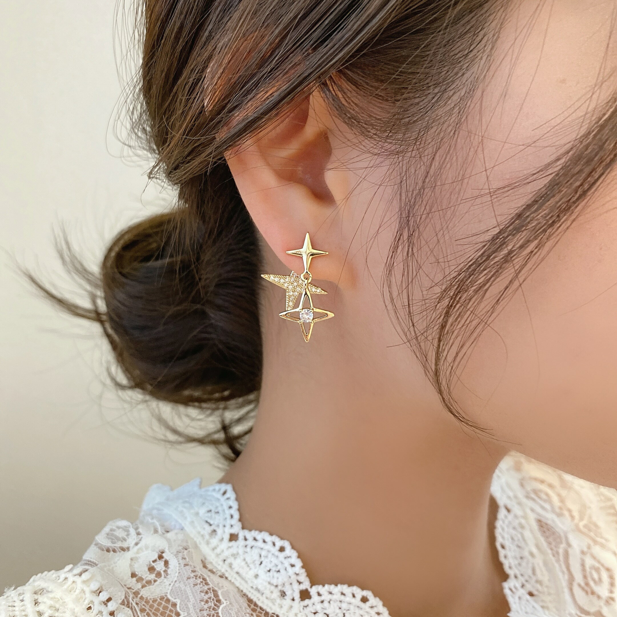 芒星設計耳環925銀針金屬吊墜氣質夸張耳飾氣質耳環