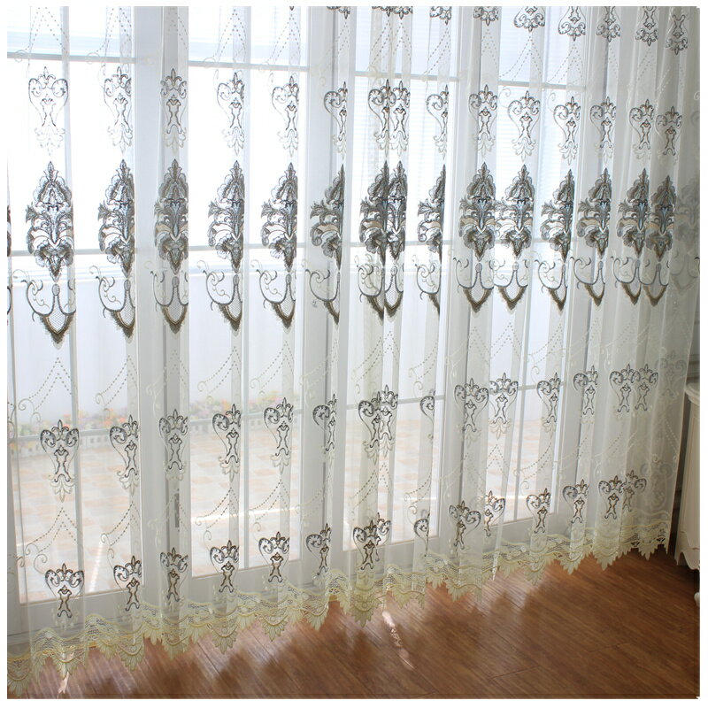 高檔奢華歐式繡花窗紗灰色遮光荷蘭絲絨布窗簾客廳臥室別墅定制