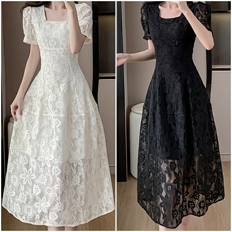 【巴黎精品】現貨+預購 女長洋裝長裙高級短洋裝法式連身裙子蕾絲洋裝A字裙-短袖小香風蕾絲提花2色a1kc21