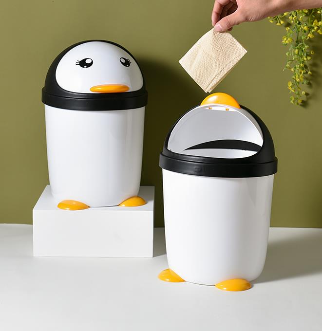 垃圾桶 卡通企鵝垃圾桶廁所家用衛生間大號帶蓋廚房客廳可愛少女臥室創意