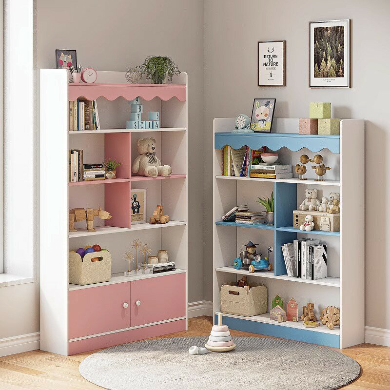 開發票 簡易兒童書架靠墻落地置物架簡約現代家用臥室學生書柜組合收納架