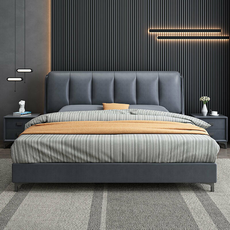 科技布床意式極簡風雙人床1.5米簡約現代床仿皮婚床主臥北歐1.8米
